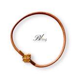 BLING 18k Plated Four-Leaf Clover Cowhide Leather Bracelet