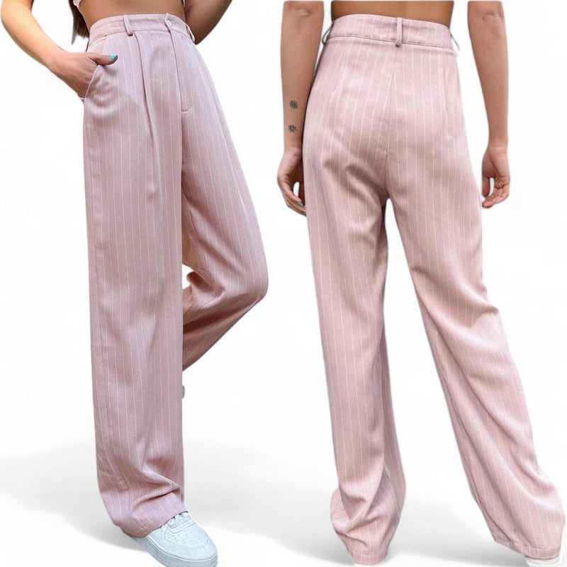 HAMPTONS High Waist Woven Stripes Plicated Relax Pants