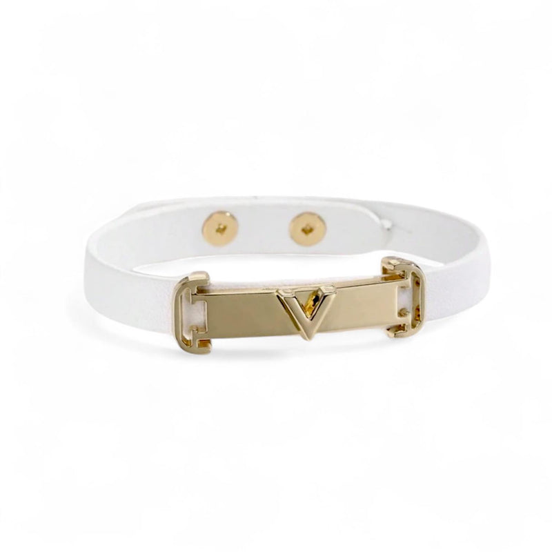 BLING V Decor Buckle Minimalist Leather Bracelet