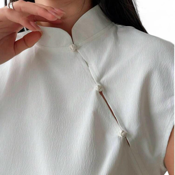 BLUSA Eastern Style Cheongsame Inspired White Classy Top