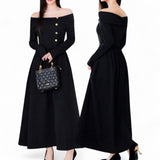 BLK Eastern Style Off Shoulder Flare Sleeves Long Black Dress