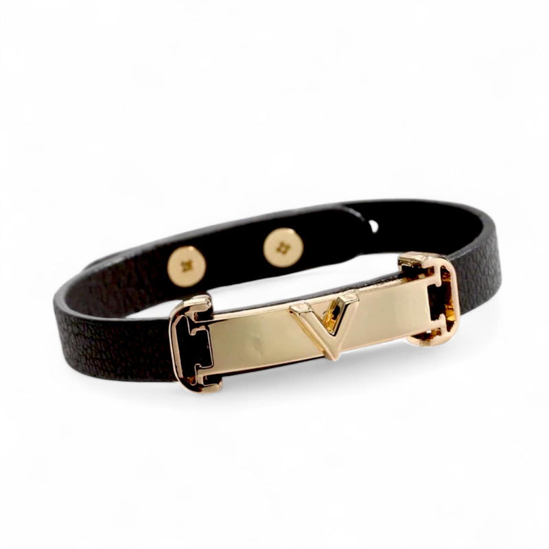 BLING Minimalist Skinny Leather Letter Gold Hardware Bracelet