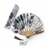 2SKN Eastern Style Round Foldable Handheld Fan w Bag