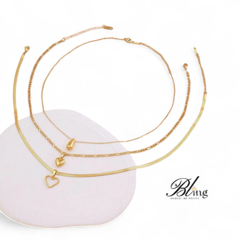 BLING 3pcs Minimalist Stainless Steel Gold Necklace