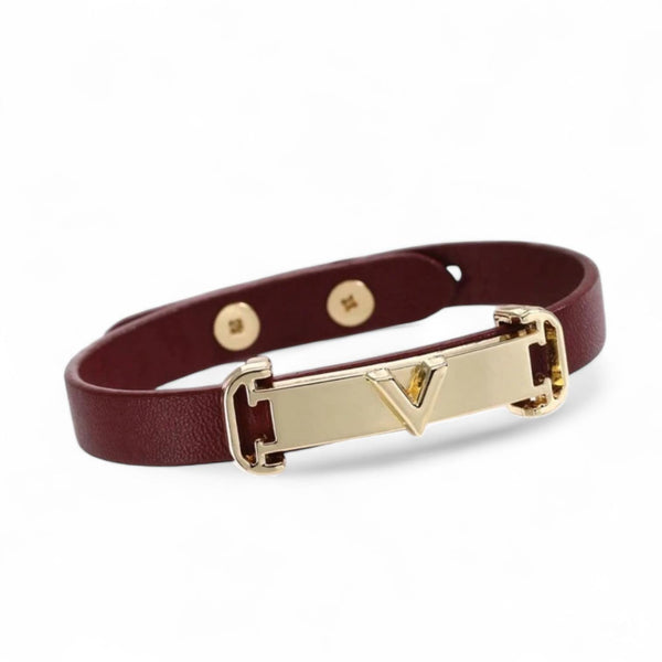 BLING V Decor Buckle Minimalist Leather Bracelet