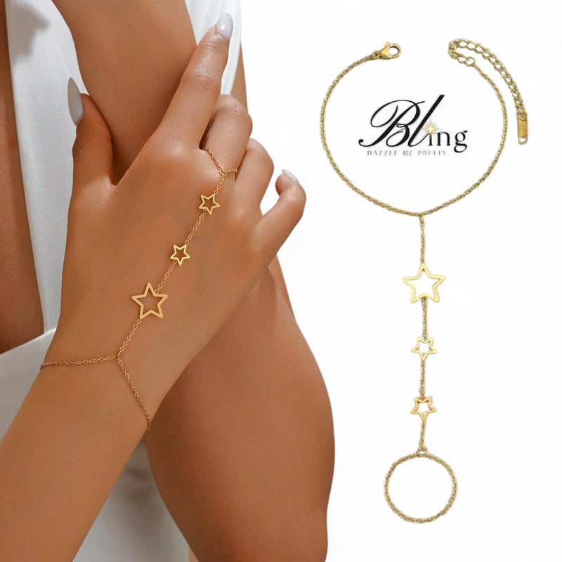 BLING 18k Gold Plated Ring Tangled Bracelet Infinity Star