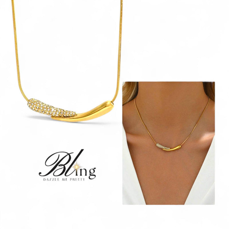 BLING Teardrop Bespoke Rhinestone Minimalist Gold Chain Necklace 18k Gold Plated