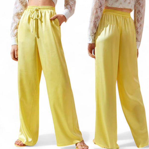 BLK Yellow Satin Soft Lounge Drawstring Pants