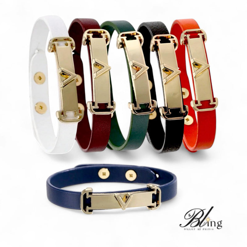 BLING V Decor Buckle Minimalist Leather Bracelet