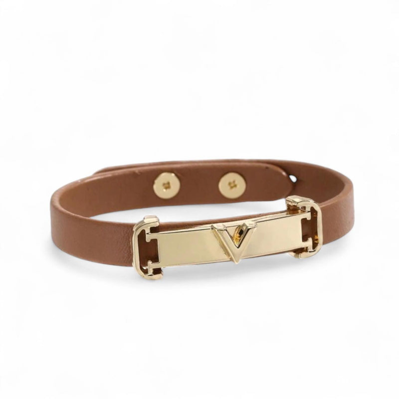 BLING V Decor Buckle Minimalist Leather Bracelet