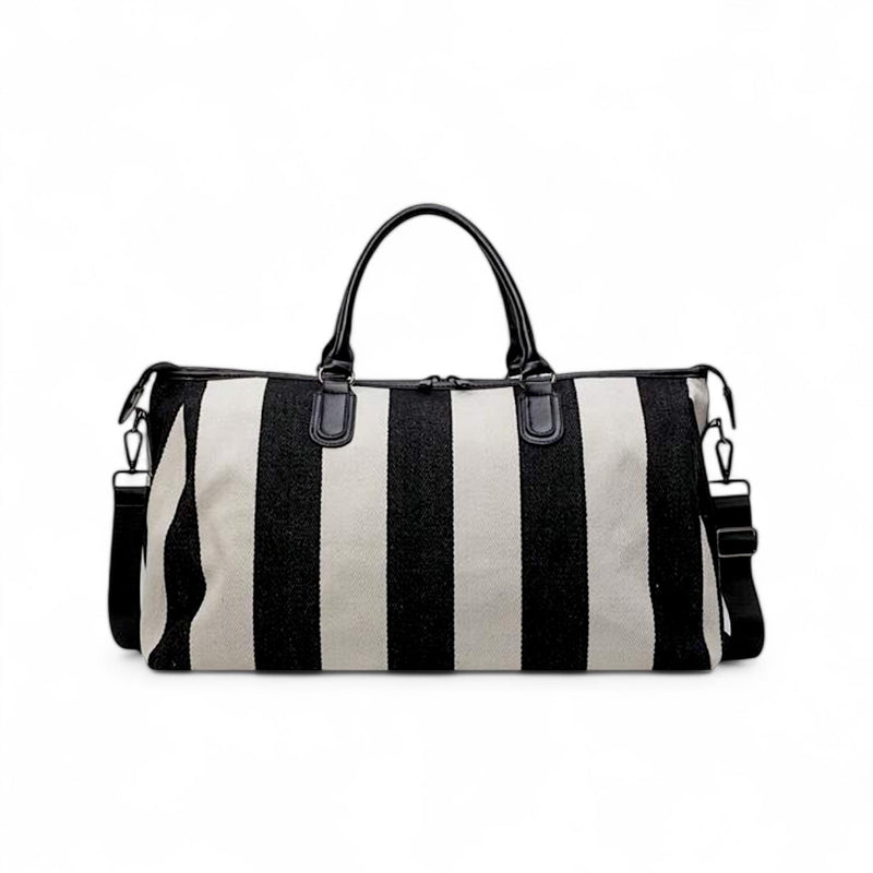 BOLSO Stripes Canvas Leather Duffle Carry On Travel Bag