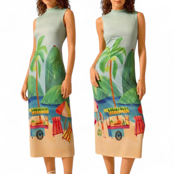 GYPSY Artist Tropical Printed Bodycon Midi Dress