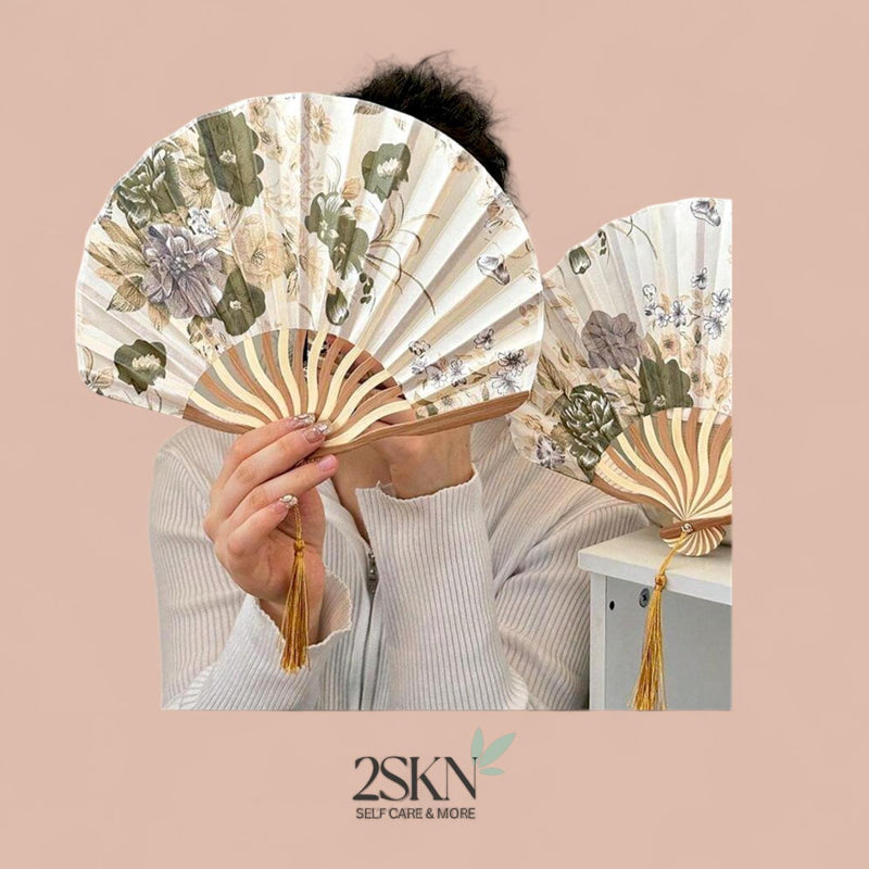 2SKN Eastern Style Round Foldable Handheld Fan w Bag