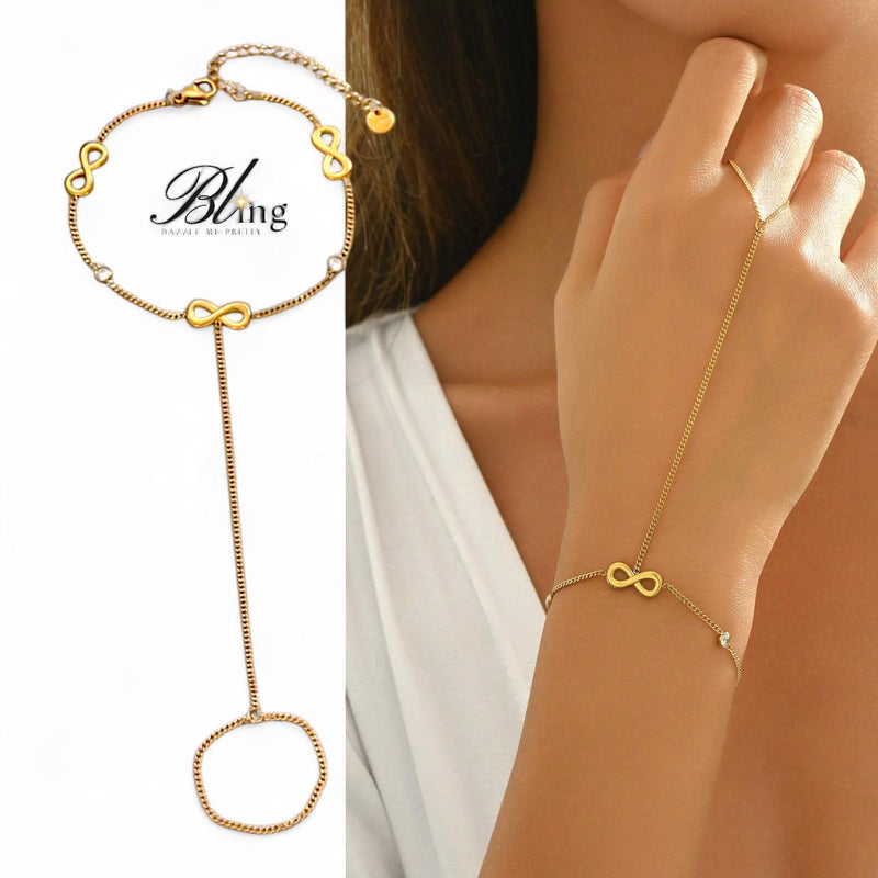 BLING 18k Gold Plated Ring Tangled Bracelet Infinity Star