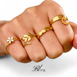 BLING 4pcs Gold Stainless Steel Pendant Ring Set