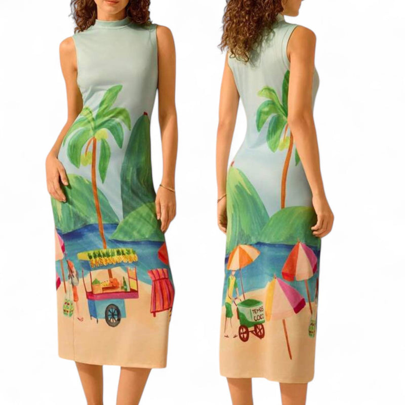 GYPSY Artist Tropical Printed Bodycon Midi Dress