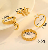 BLING 4pcs Gold Stainless Steel Pendant Ring Set