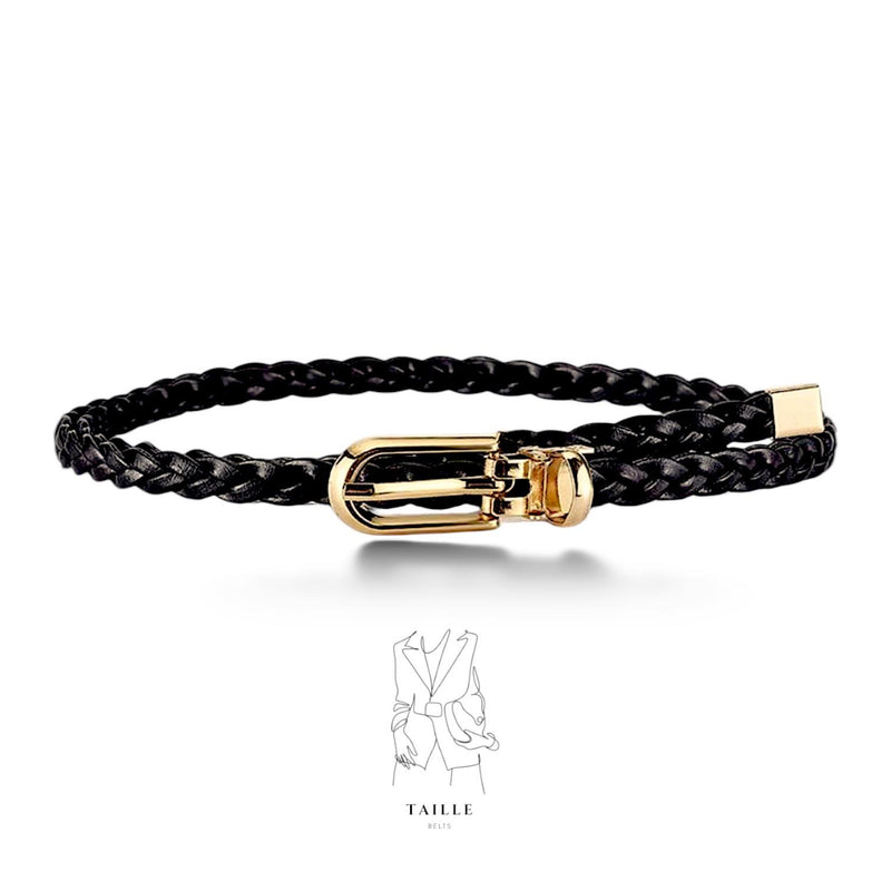 TAILLE Braided Leather Metal Buckle Skinny Colored Belt