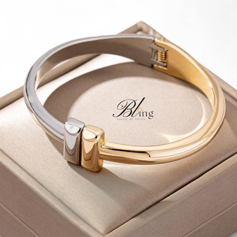 BLING Two Tone Gold Silver Minimalist Bangle Bracelet