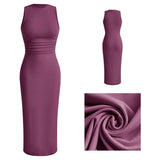 BLK Bodycon Ruched Waist Sleeveless Long Pencil Dress