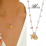 BLING Beach Vibe Crystal Pendants Chain Necklace 18k Gold Plated