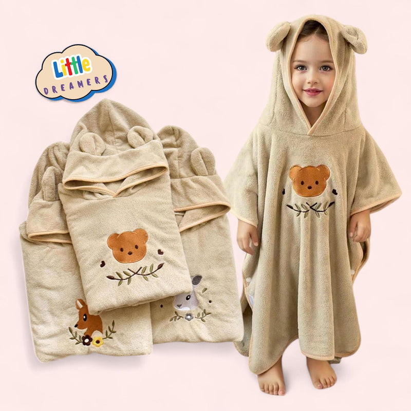 LITTLE DREAMERS Soft Fluffy Quick Dry Hooded Bath Towel Robe for Kids