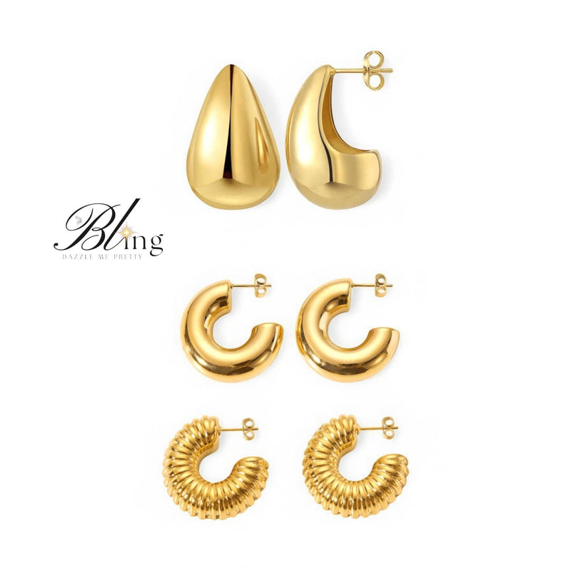 BLING 3Pairs Gold Elegant Classic Earrings Set