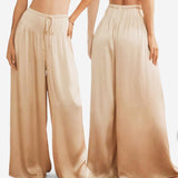 BLK Satin Soft High Waist Drawstring Elastic Wide Leg Lounge Pants