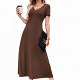 BLK V Neck Knit Soft Lounge Long Dress with Pockets