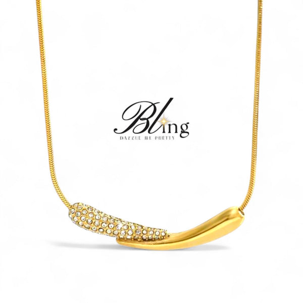 BLING Teardrop Bespoke Rhinestone Minimalist Gold Chain Necklace 18k Gold Plated