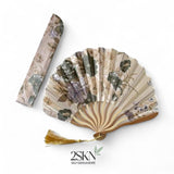 2SKN Eastern Style Round Foldable Handheld Fan w Bag