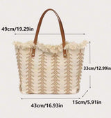 BOLSO Large Fringe Boho Woven Tote Beach Bag