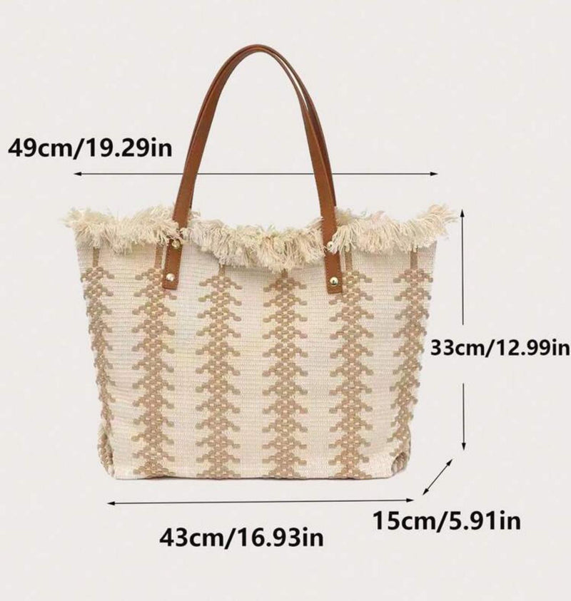 BOLSO Large Fringe Boho Woven Tote Beach Bag