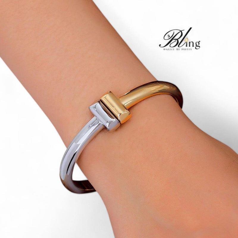 BLING Two Tone Gold Silver Minimalist Bangle Bracelet