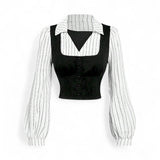 GBOSS Layered Look Stripe Shirt w Vest One Piece Top