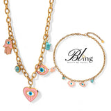 BLING Stainless Steel Evil Eye Pendants Chain Necklace 18k Gold Plated