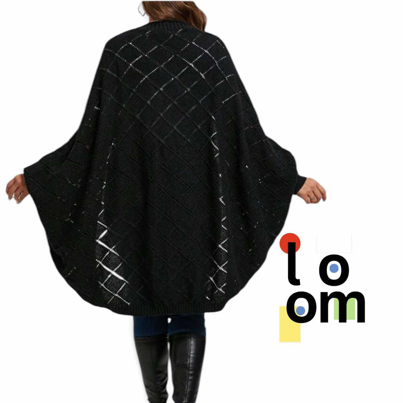 LOOM Pointelle Loose Knitted Plus Size Long Sleeve Open Sweater Cardigan