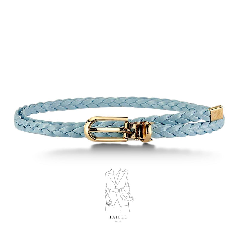 TAILLE Braided Leather Metal Buckle Skinny Colored Belt