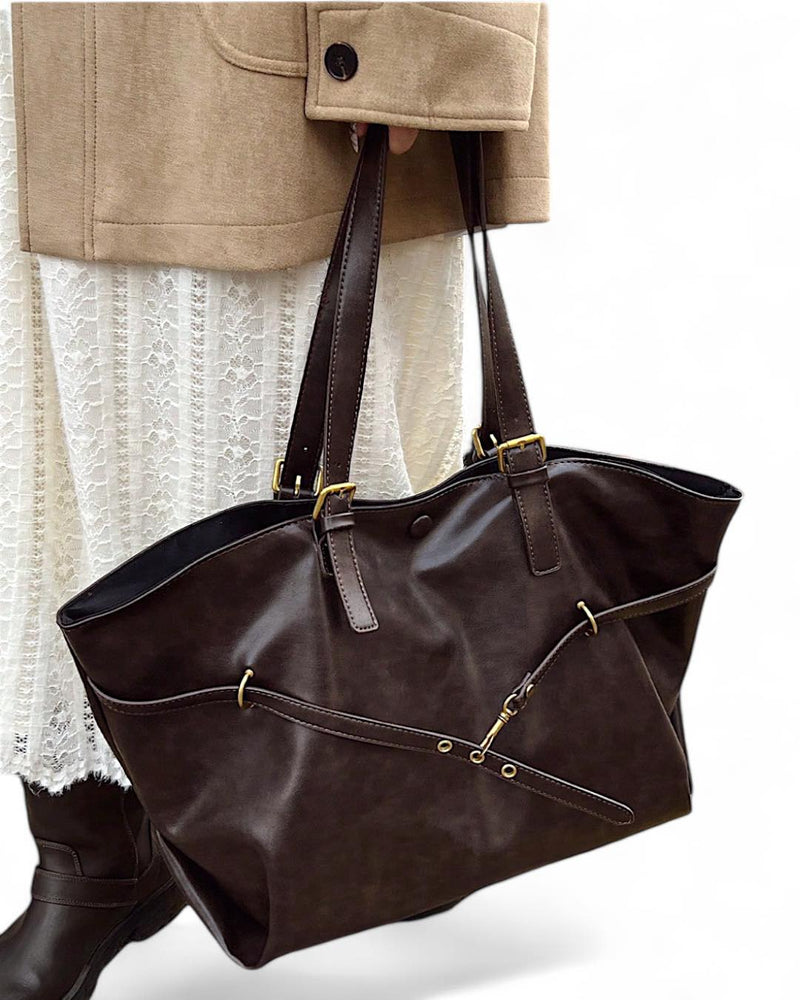 BOLSO Vintage Large Leather Commuter Tote Bag