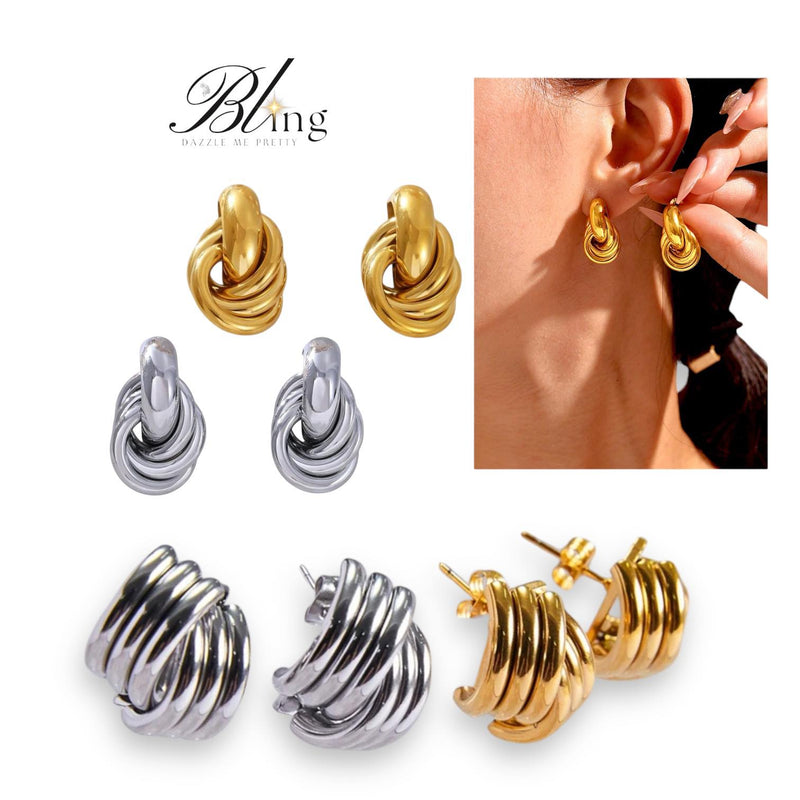 BLING 1Pair Bespoke 18k Plated Stainless Steel Earrings Silver Gold