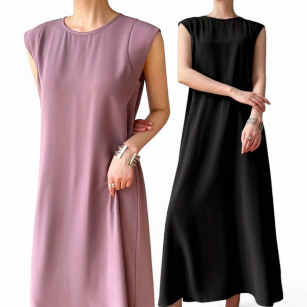 BLK Round Neck Cap Sleeve Casual Long Dress