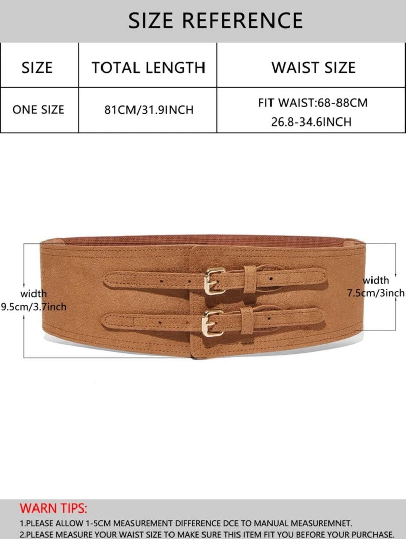 TAILLE Wide Suede with Elastic Back Double Buckle Obi Belt