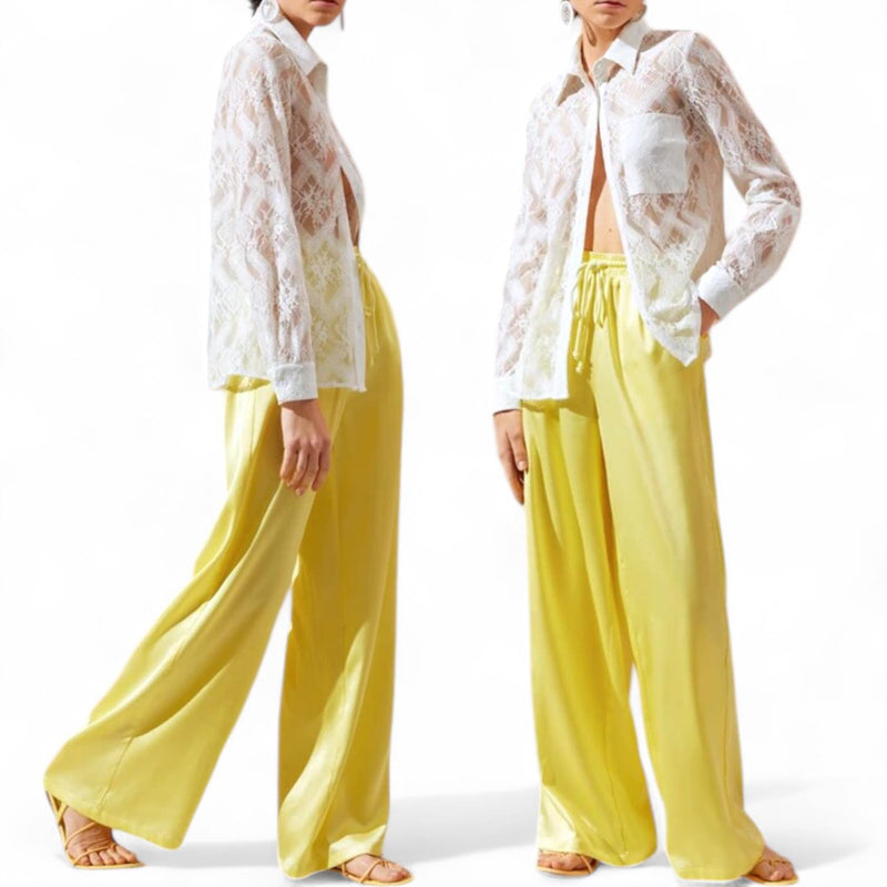 BLK Yellow Satin Soft Lounge Drawstring Pants