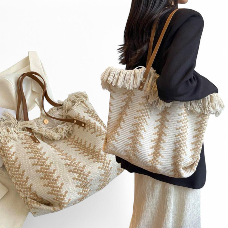 BOLSO Large Fringe Boho Woven Tote Beach Bag