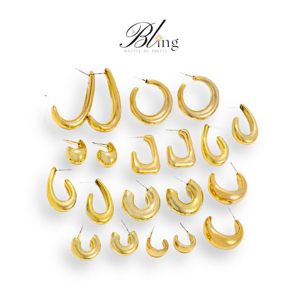 BLING 10Pairs Geometric Gold Stud Earrings Set