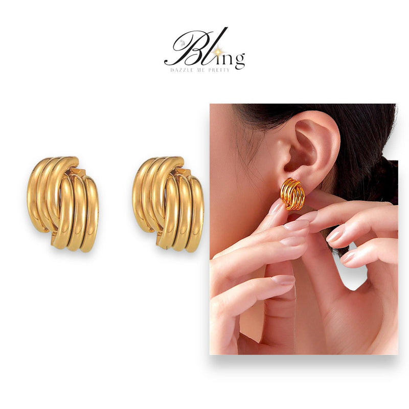 BLING 1Pair Bespoke 18k Plated Stainless Steel Earrings Silver Gold