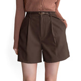 GBOSS Twill High Waist Pockets Pleated Shorts