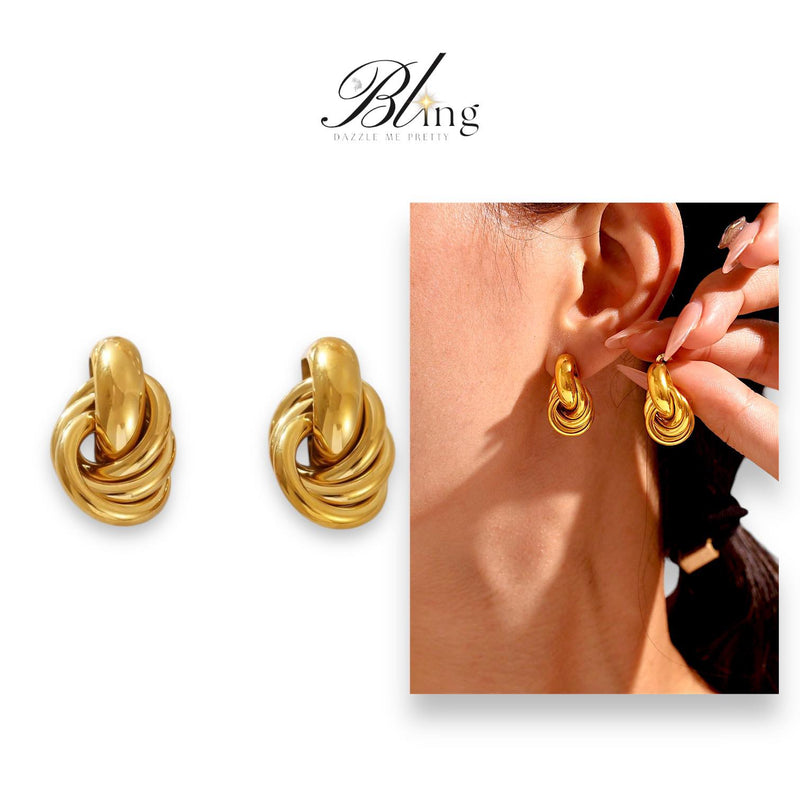 BLING 1Pair Bespoke 18k Plated Stainless Steel Earrings Silver Gold