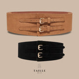 TAILLE Wide Suede with Elastic Back Double Buckle Obi Belt