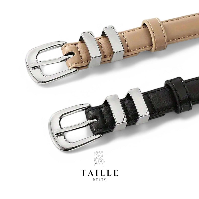 TAILLE Silver Buckle Decor Classic Slim Belt